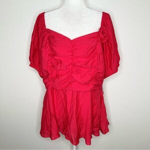 New Sweet Rain Womens Red Sweetheart Peplum Top Puff Sleeve Plus Size 3XL NWT